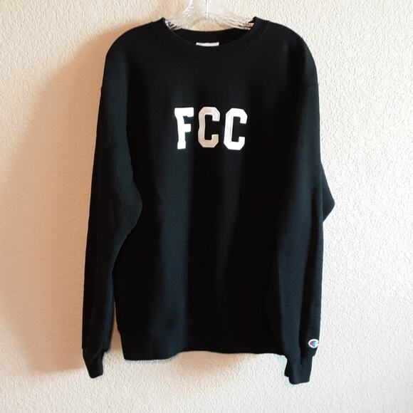 Champion Black FCC Embroidered Pullover Crewneck Fleece Sweatshirt Large - Picture 1 of 10